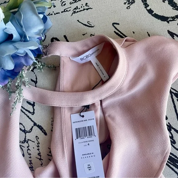 NWT BCBGeneration Cutout Ruffled Mini Sheath Dress Pink Rose Smoke Size 4 - Picture 9 of 9